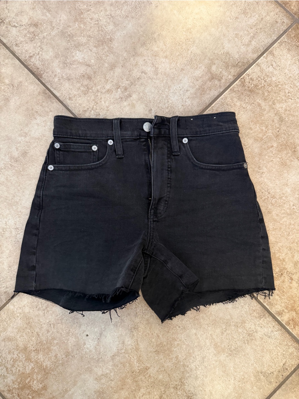 Madewell Black High-Rise Raw-Hem Denim Shorts